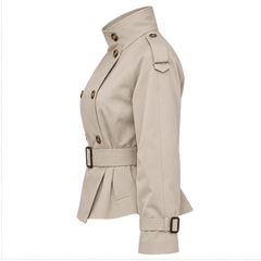 Leslie | Women's Belted Double Breasted High Neck Jacket Trench Coat — side