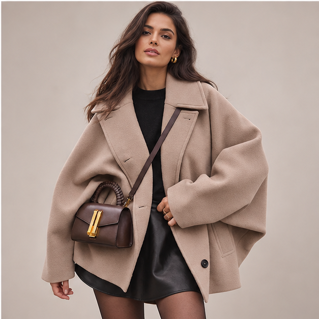 Patricia | Women's Oversized Notch Lapel Wool Blend Jacket — model