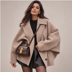 Patricia | Women's Oversized Notch Lapel Wool Blend Jacket — model