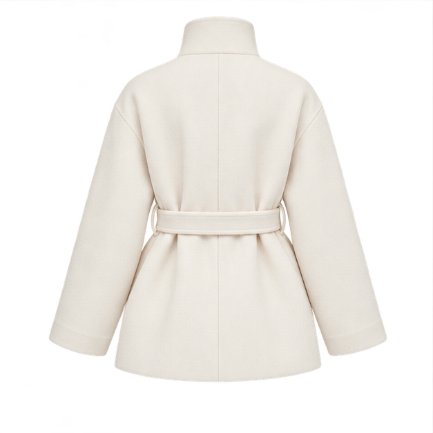 Pearl | Women's Belted High Neck Wrap Jacket Coat — back