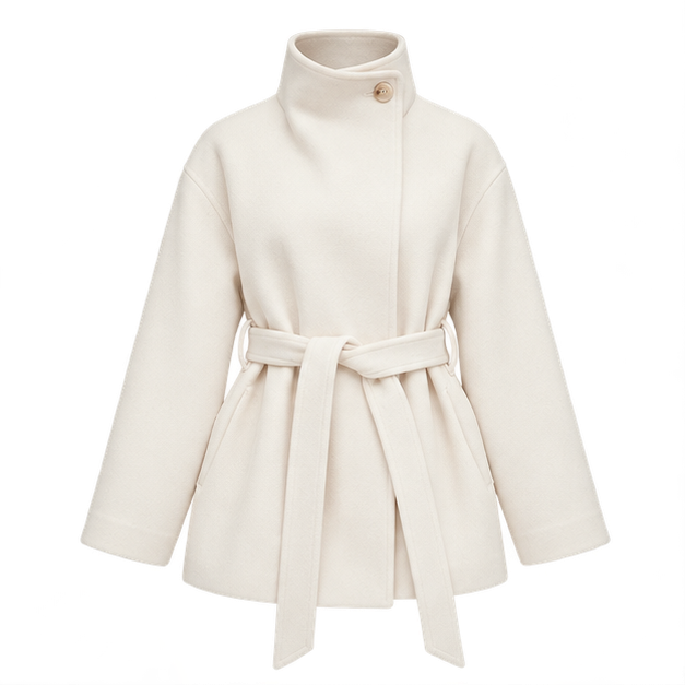Pearl | Women's Belted High Neck Wrap Jacket Coat — front