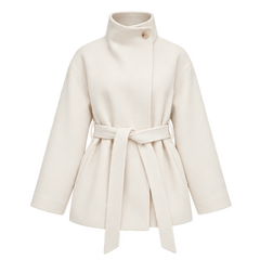 Pearl | Women's Belted High Neck Wrap Jacket Coat — front