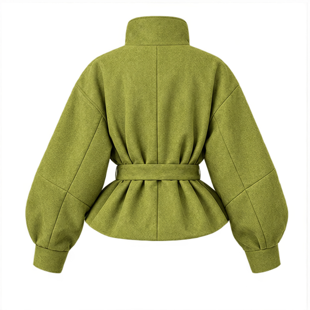 Harriet | Women's High Neck Textured Belted Long Sleeve Jacket — back