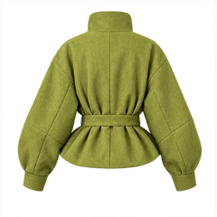 Harriet | Women's High Neck Textured Belted Long Sleeve Jacket — back