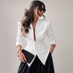 Lottie | Women's V-Neck Long Sleeve Tailored Blazer — model
