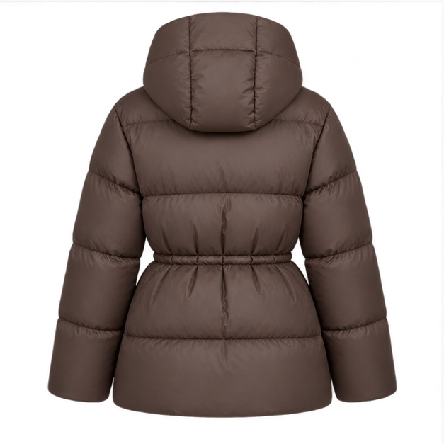 Brandi | Women's Drawstring Waist Zip Hooded Puffer Jacket — back