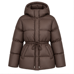 Brandi | Women's Drawstring Waist Zip Hooded Puffer Jacket — front