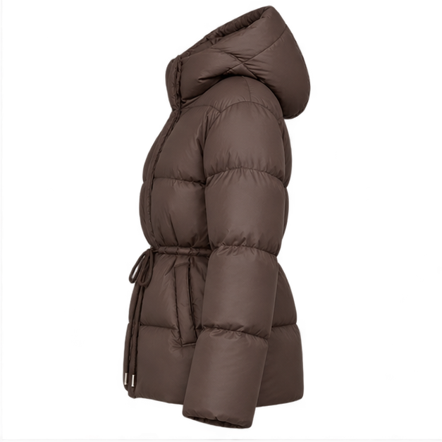 Brandi | Women's Drawstring Waist Zip Hooded Puffer Jacket — side