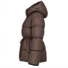 Brandi | Women's Drawstring Waist Zip Hooded Puffer Jacket — side