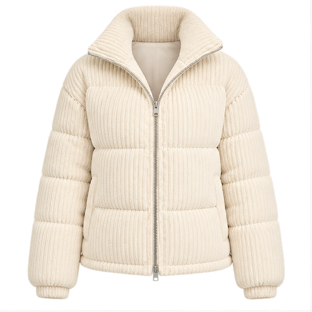 Gisella | Women's Zip Front Long Sleeve Corduroy Puffer Jacket — front
