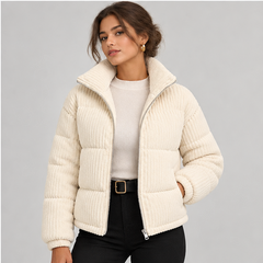 Gisella | Women's Zip Front Long Sleeve Corduroy Puffer Jacket — model