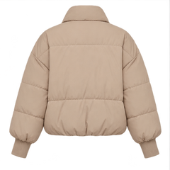 Marcy | Women's Zip Front Ribbed Cuffs Cropped Puffer Jacket — back