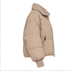 Marcy | Women's Zip Front Ribbed Cuffs Cropped Puffer Jacket — side