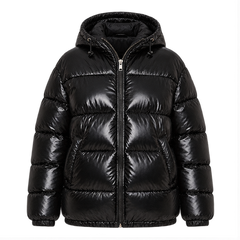 Zahara | Women's Zip Front Long Sleeve Glossy Puffer Jacket — front