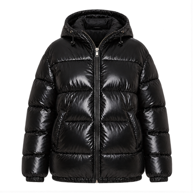 Zahara | Women's Zip Front Long Sleeve Glossy Puffer Jacket — front