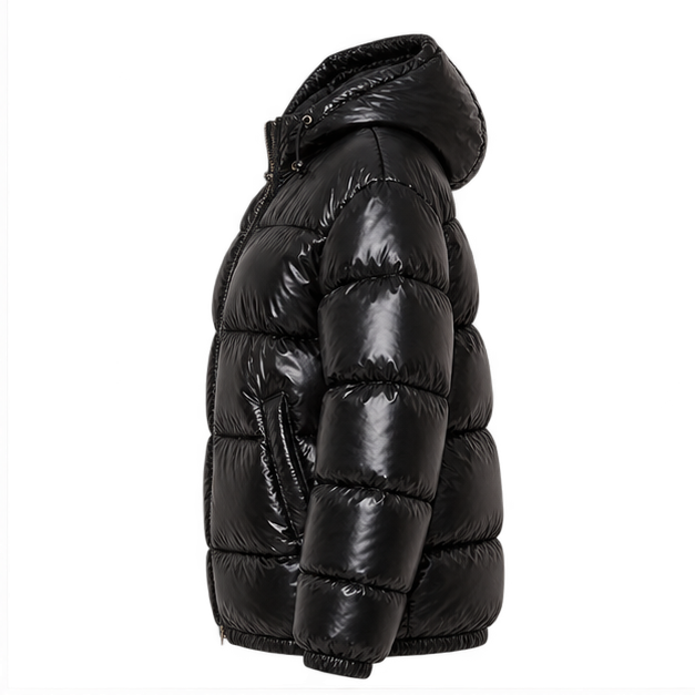 Zahara | Women's Zip Front Long Sleeve Glossy Puffer Jacket — side