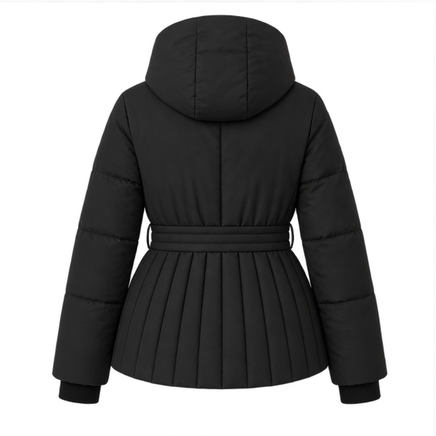 Minerva | Women's Hooded Belted Zip Front Quilted Puffer Jacket — back