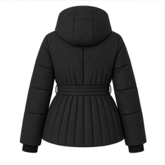 Minerva | Women's Hooded Belted Zip Front Quilted Puffer Jacket — back
