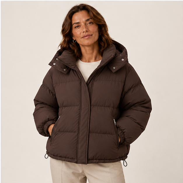 Rosetta | Women's Zip Front Oversized Long Sleeve Puffer Jacket — model