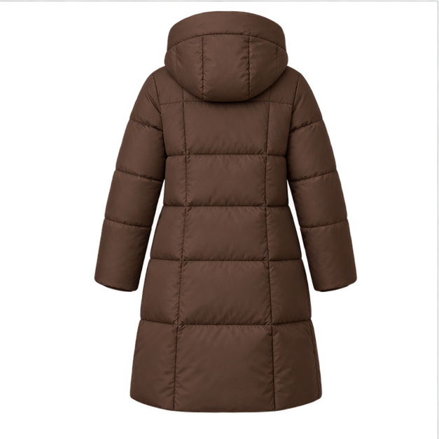 Cece | Women's Hooded Zip Front Side Pockets Long Quilted Puffer Jacket — back
