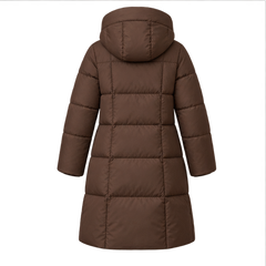 Cece | Women's Hooded Zip Front Side Pockets Long Quilted Puffer Jacket — back