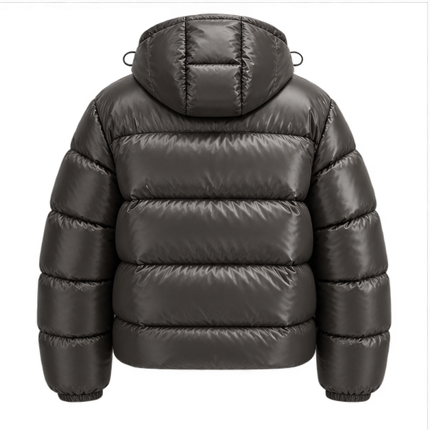 Oriana | Women's Zip Front Long Sleeve Pockets Glossy Puffer Jacket — back