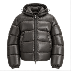 Oriana | Women's Zip Front Long Sleeve Pockets Glossy Puffer Jacket — front
