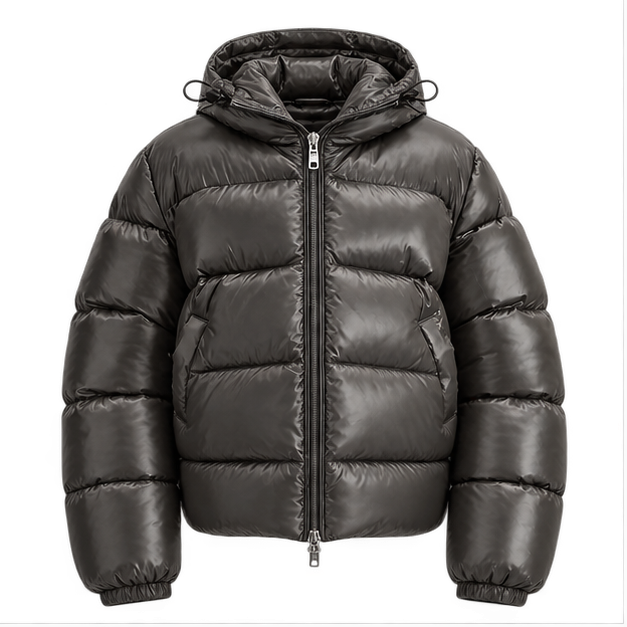 Oriana | Women's Zip Front Long Sleeve Pockets Glossy Puffer Jacket — front