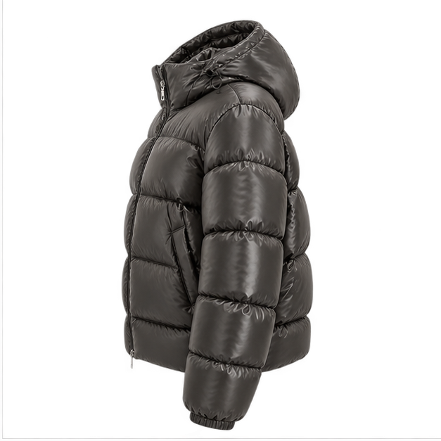 Oriana | Women's Zip Front Long Sleeve Pockets Glossy Puffer Jacket — side
