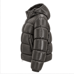 Oriana | Women's Zip Front Long Sleeve Pockets Glossy Puffer Jacket — side