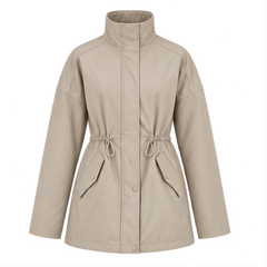 Viera | Women's Casual High Collar Drawstring Utility Jacket — front