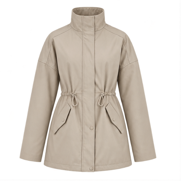 Viera | Women's Casual High Collar Drawstring Utility Jacket — front