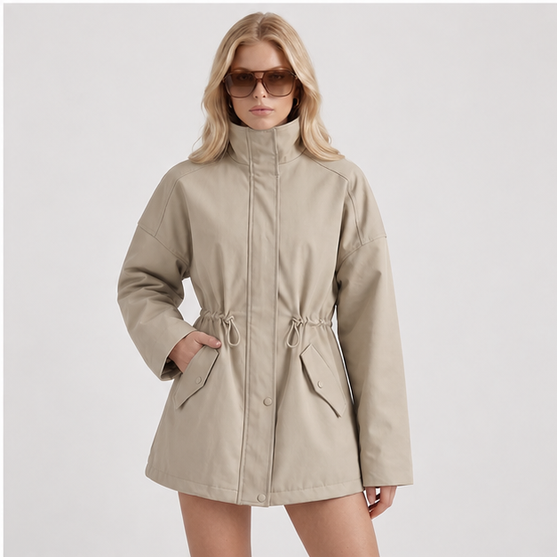 Viera | Women's Casual High Collar Drawstring Utility Jacket — model