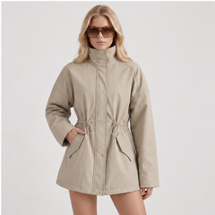 Viera | Women's Casual High Collar Drawstring Utility Jacket — model