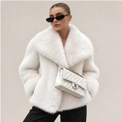 Zosia | Women's Oversized Shawl Collar Long Sleeve Open Front Plush Winter Coat — model