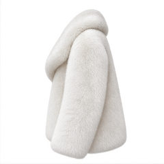 Zosia | Women's Oversized Shawl Collar Long Sleeve Open Front Plush Winter Coat — side