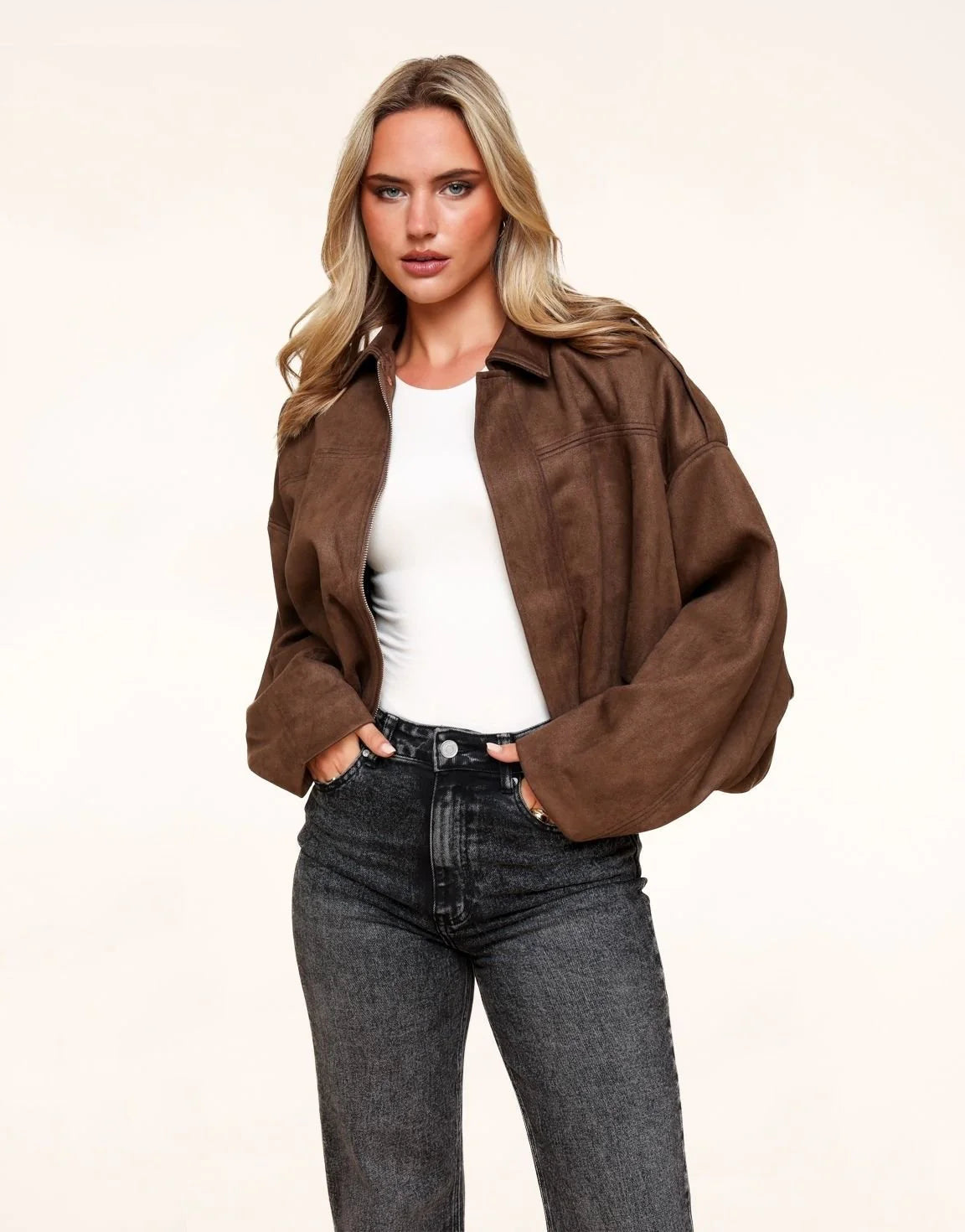 Bomber in camoscio marrone scuro — immagine 4