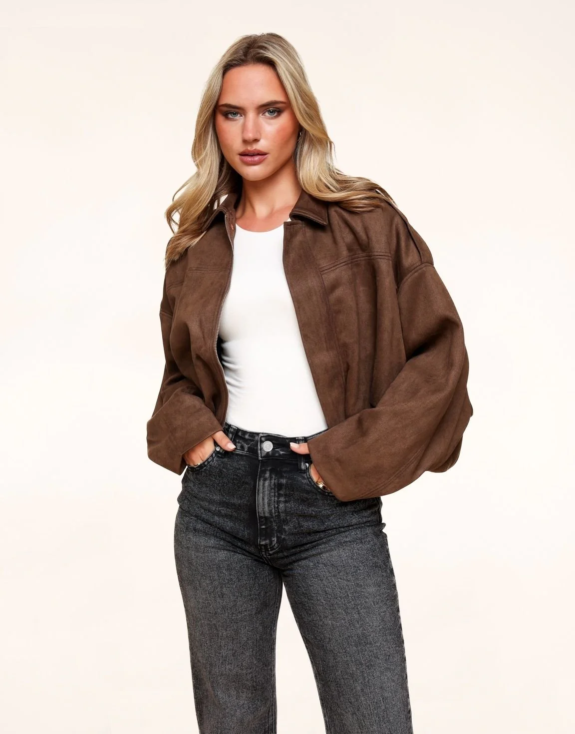 Bomber in camoscio marrone scuro — immagine 1