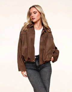 Bomber in camoscio marrone scuro — immagine 3