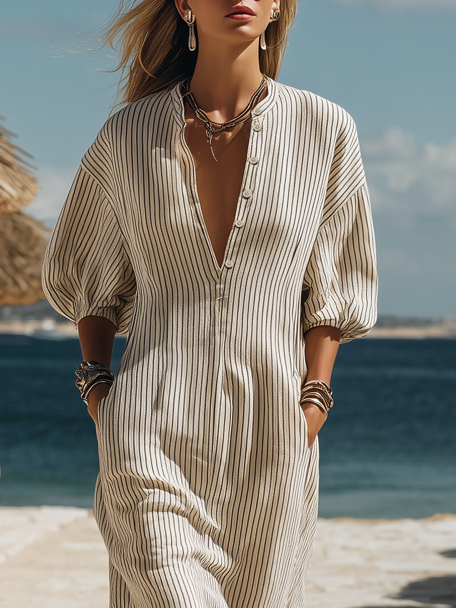 Vestido Midi Rayas Negro & Beige