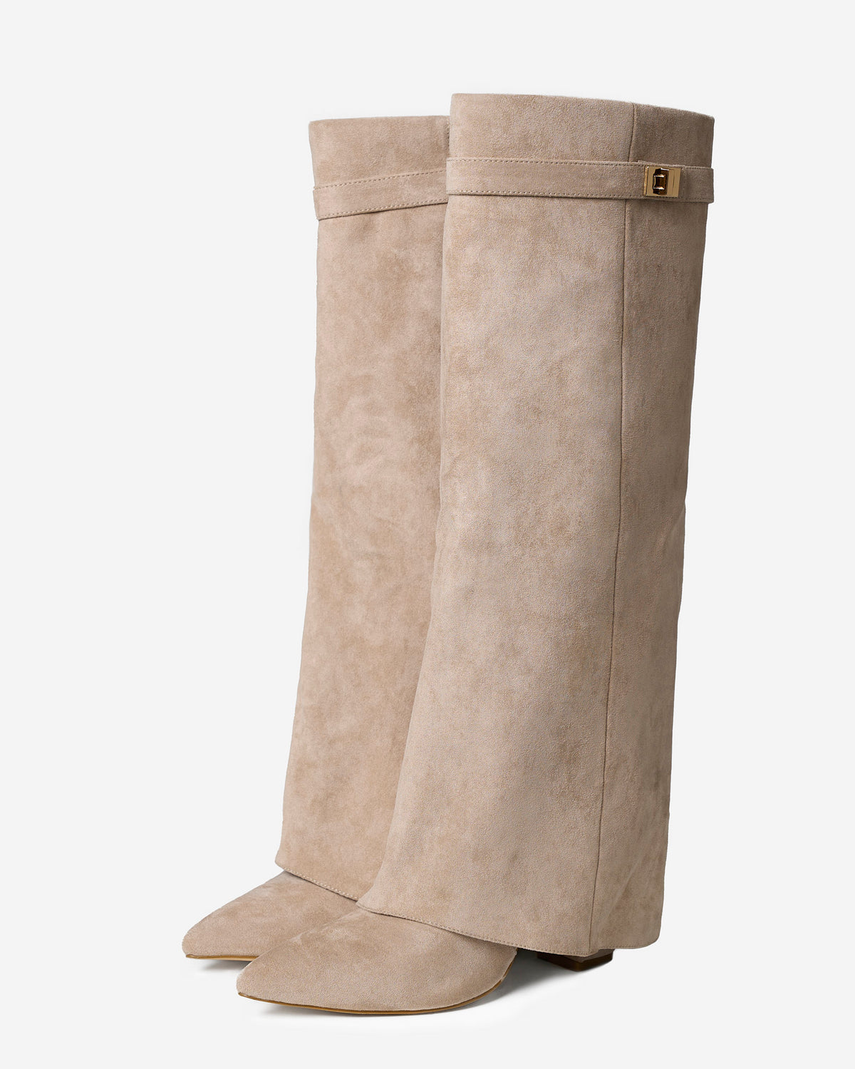 Stivali Lavista in camoscio beige, coppia vista tre quarti