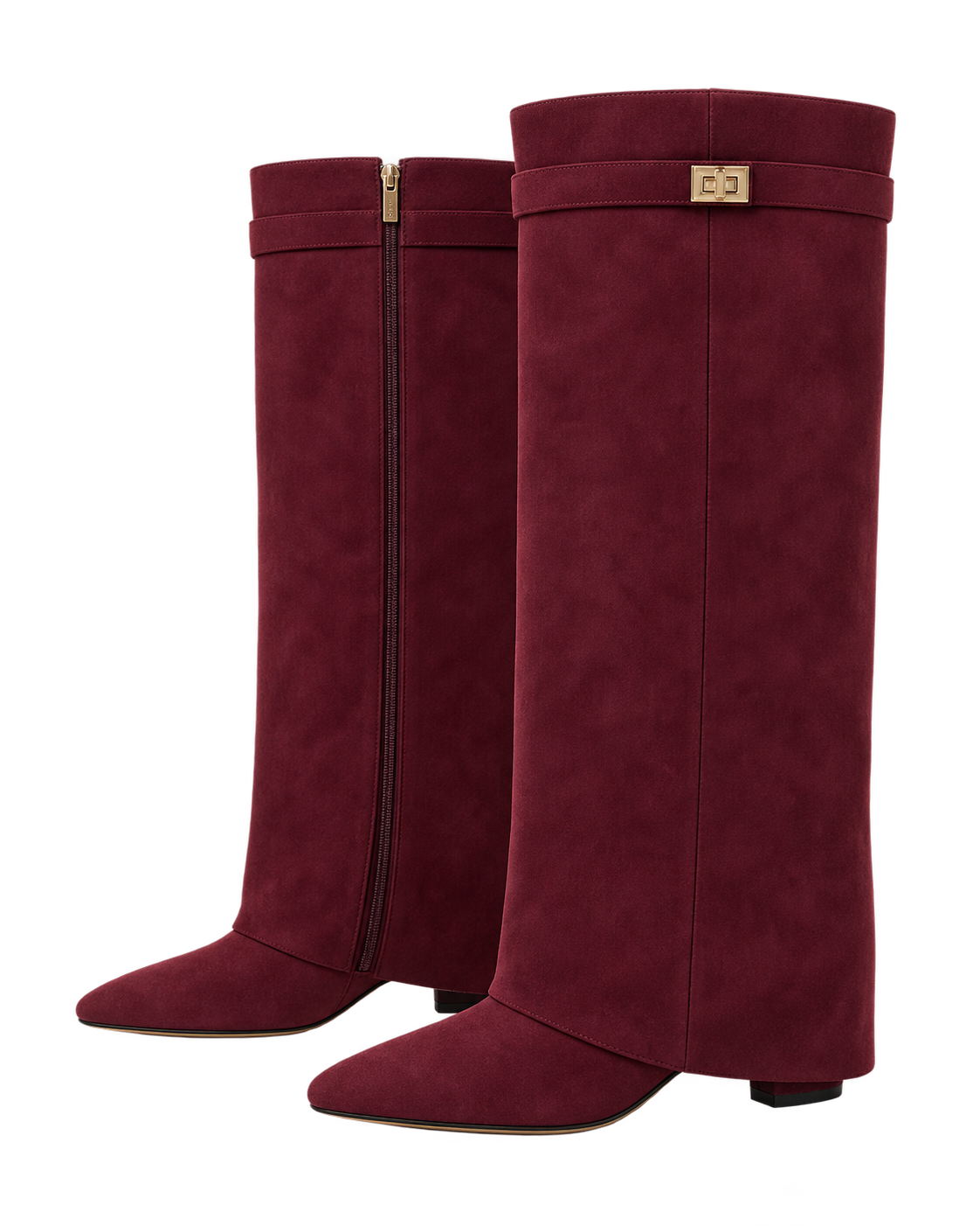 Stivali Lavista in camoscio bordeaux, coppia vista laterale con fibbia e zip |oriona-color:Bordeaux|