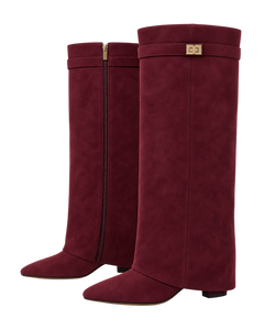 Stivali Lavista in camoscio bordeaux, coppia vista laterale con fibbia e zip |oriona-color:Bordeaux|