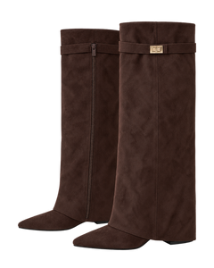 Stivali Lavista in camoscio marrone scuro, coppia vista laterale con fibbia e zip |oriona-color:Marrone scuro|
