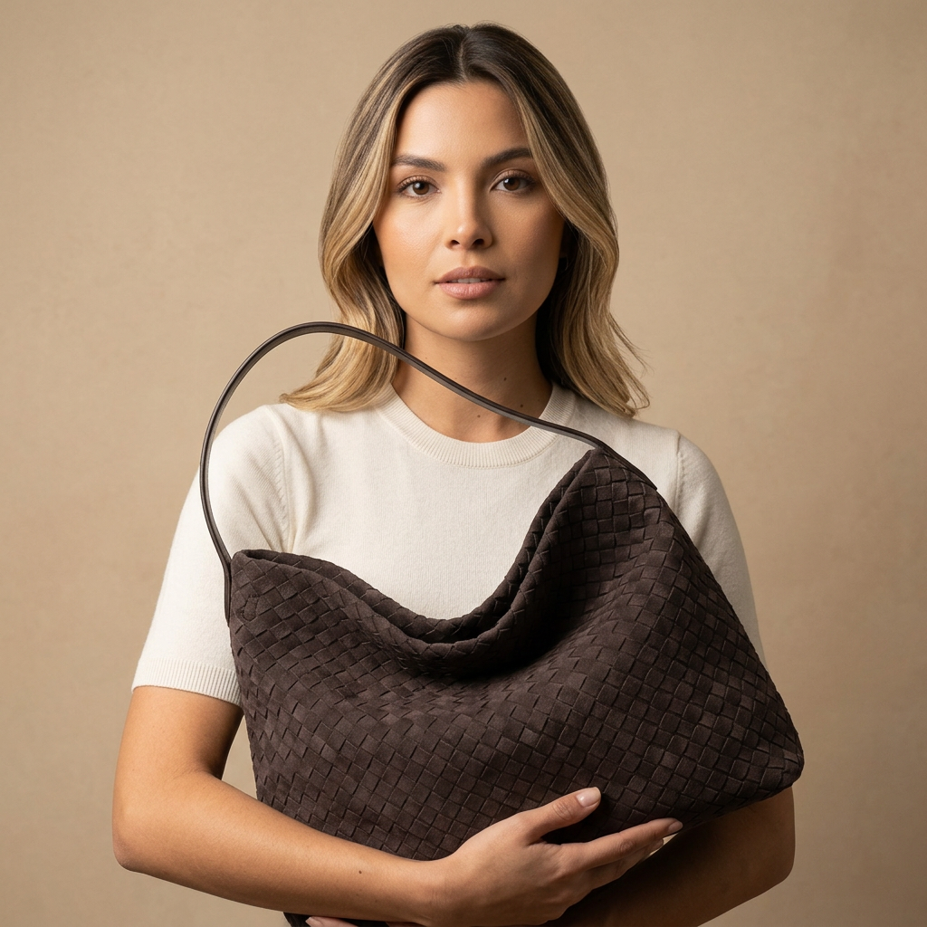 Woven Suede-Effect Hobo Bag |oriona-color:Dark Purple|