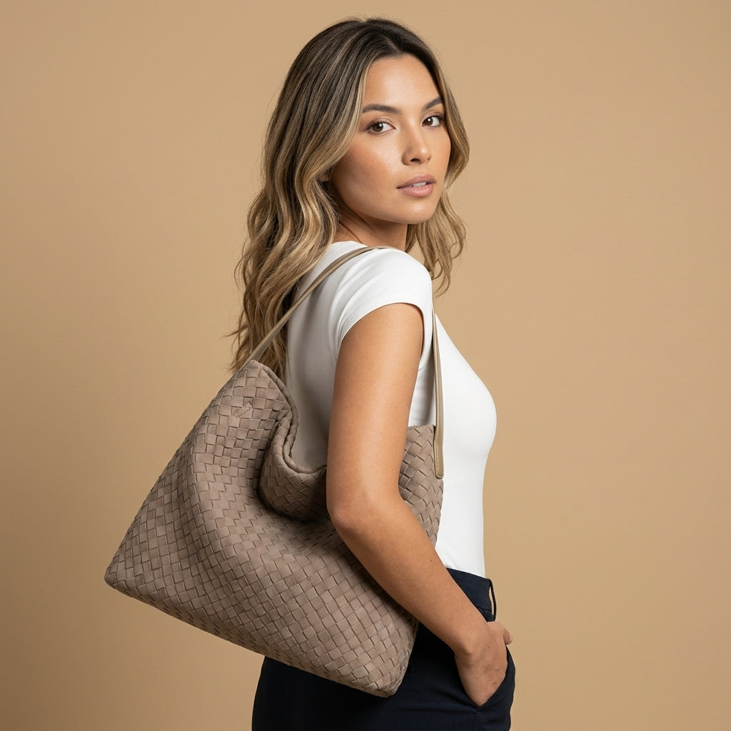 Woven Suede-Effect Hobo Bag |oriona-color:Tan|