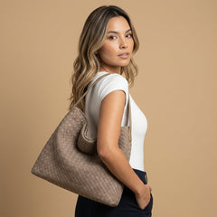Woven Suede-Effect Hobo Bag |oriona-color:Tan|