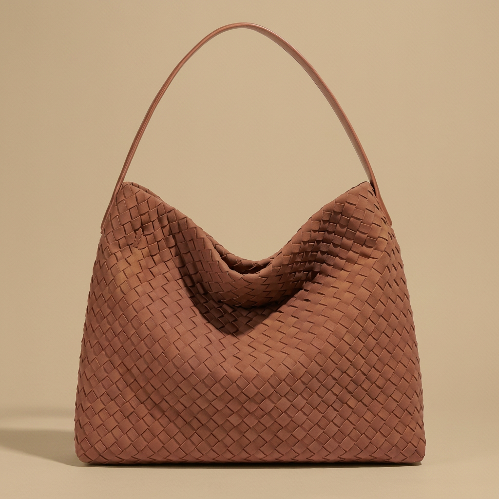 Woven Suede-Effect Hobo Bag |oriona-color:Burnt Orange|
