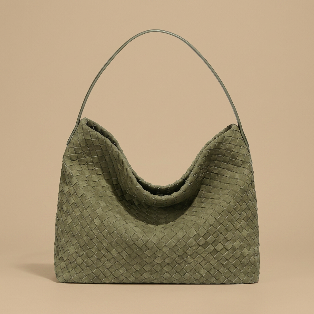 Woven Suede-Effect Hobo Bag |oriona-color:Olive Green|
