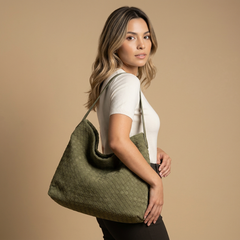 Woven Suede-Effect Hobo Bag |oriona-color:Olive Green|